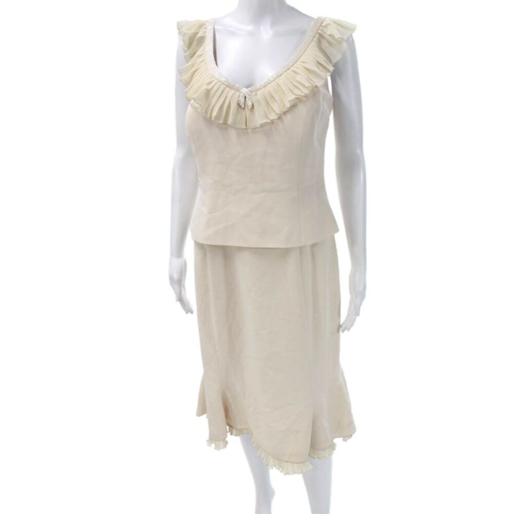 Daymor Couture Women Skirt Suit Ivory V Neck Triacetate Sleeveless Size 10